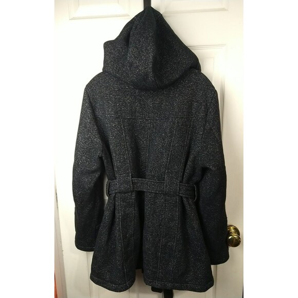Liverpool Hooded Trench Mid  Belted Coat Woman XL Black Speckled Lined Pockets - Picture 16 of 16